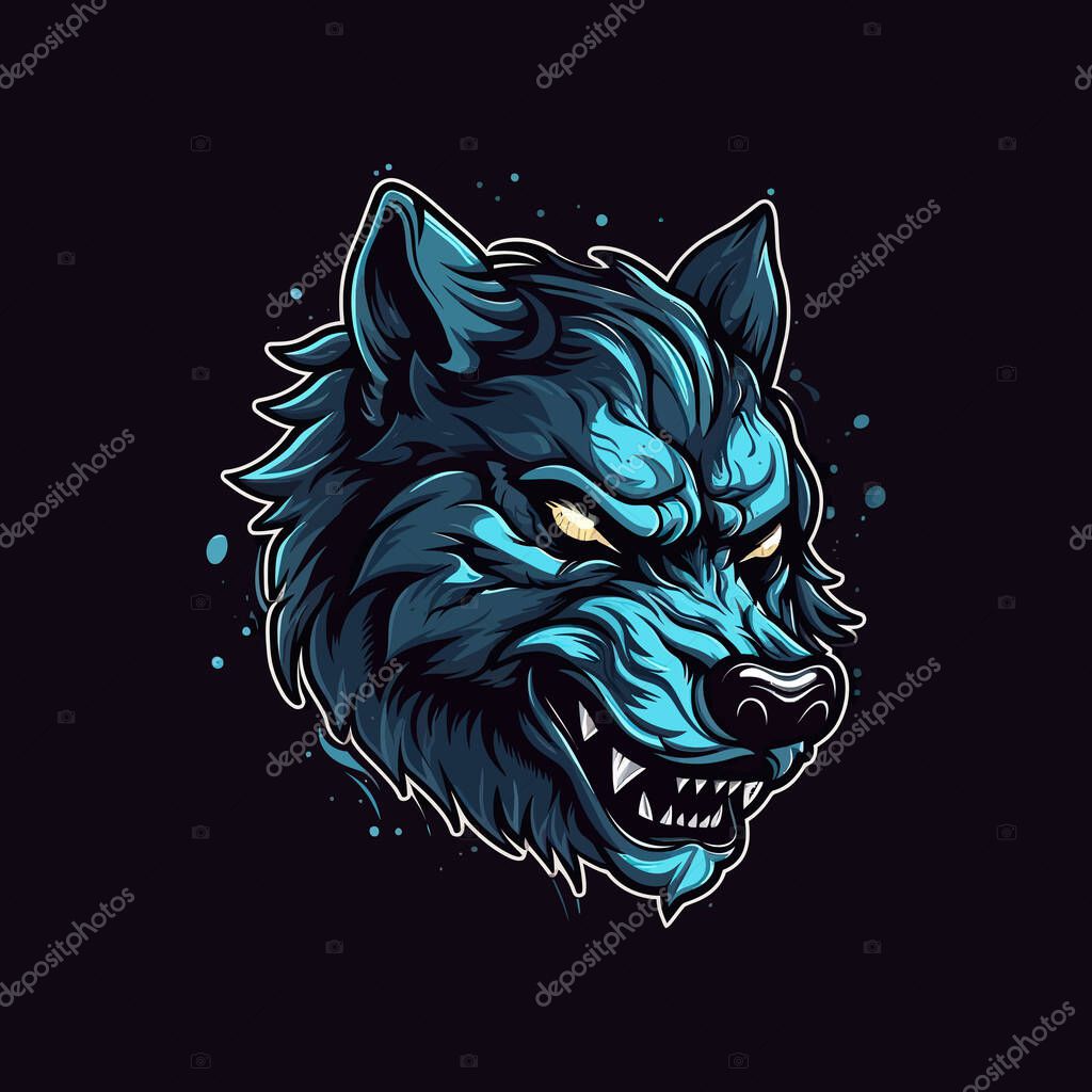 A logo of a angry wolf head designed in esports illustration style mascot design