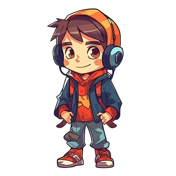 Vector Illustration Standing Cartoon Character Schoolboy — Stock Vector