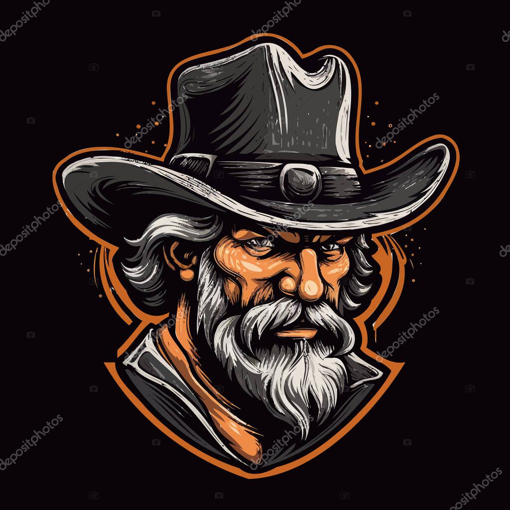 A logo of a western cowboy, designed in esports illustration style mascot logo