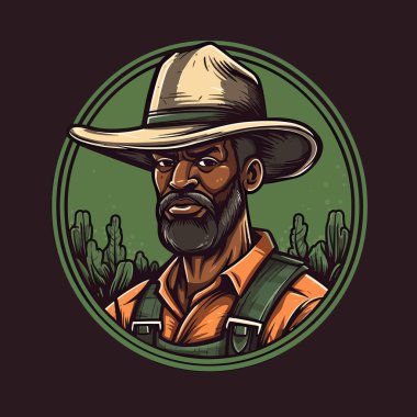Bir çiftçi erkek kafası logosu, esports Illustration stili maskot tasarımında tasarlandı.