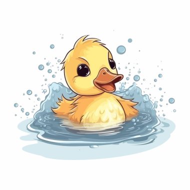 Tatlı çizgi film bebek ördek suluboya çizim tasarımı