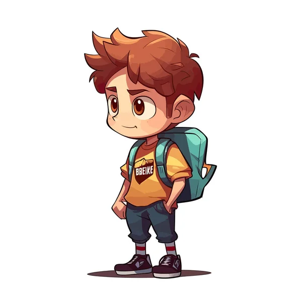 Vector Illustration Standing Cartoon Character Schoolboy Design — Stock Vector