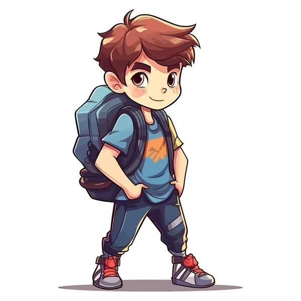 Vector Illustration Standing Cartoon Character Schoolboy Design — Stock Vector