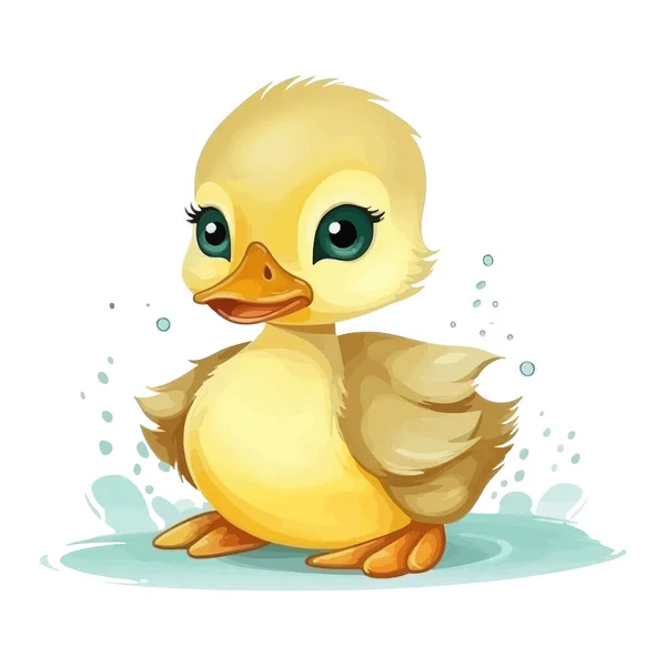 stock vector Cute cartoon baby duck watercolor illustration design