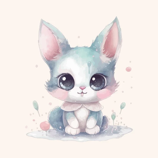 Cute Cartoon Baby Cat Watercolor Illustration Design — Stock Vector