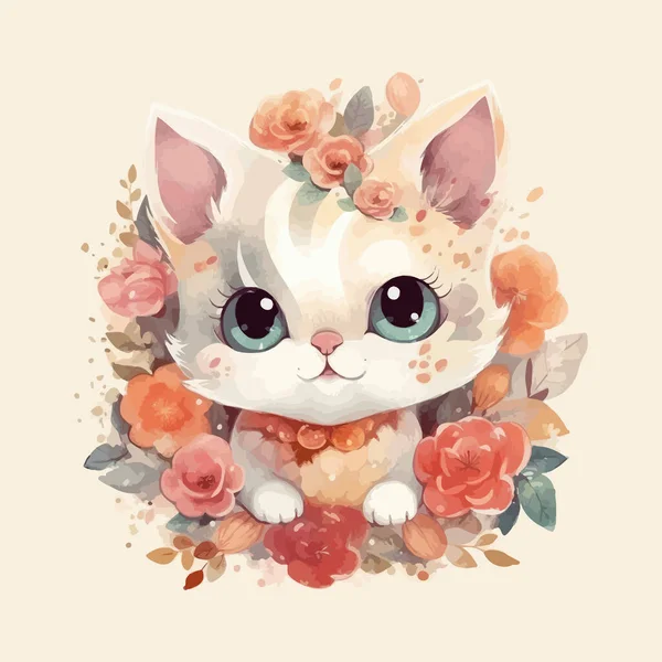 Cute Kartun Bayi Kucing Cat Cat Cat Gambar Desain - Stok Vektor