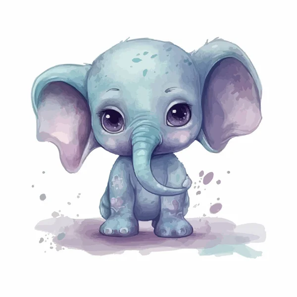 Lindo Dibujo Animado Kawaii Bebé Elefante Acuarela Ilustración Diseño — Vector de stock