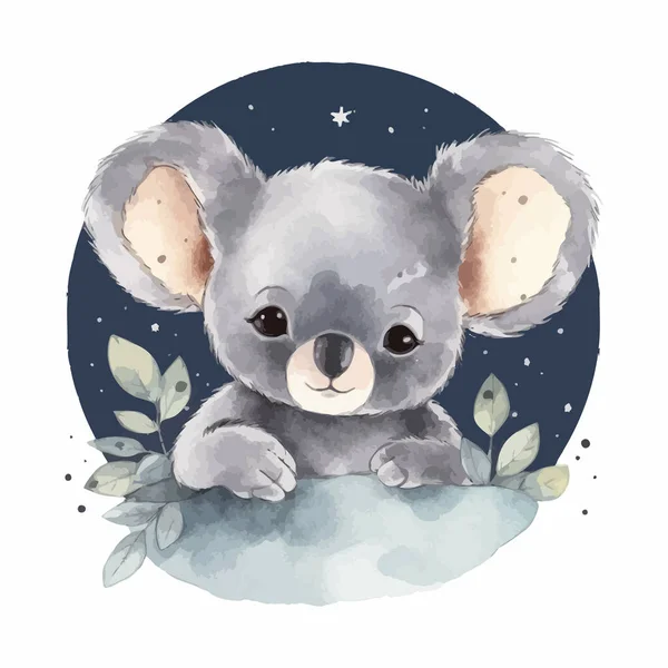 Lindo Dibujo Animado Kawaii Bebé Koala Acuarela Ilustración Diseño — Archivo Imágenes Vectoriales