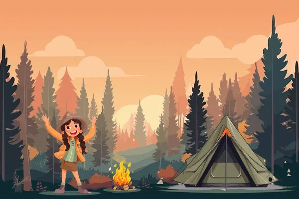 Diseño Ilustración Vectorial Del Campamento Verano Los Niños Dibujos Animados — Vector de stock