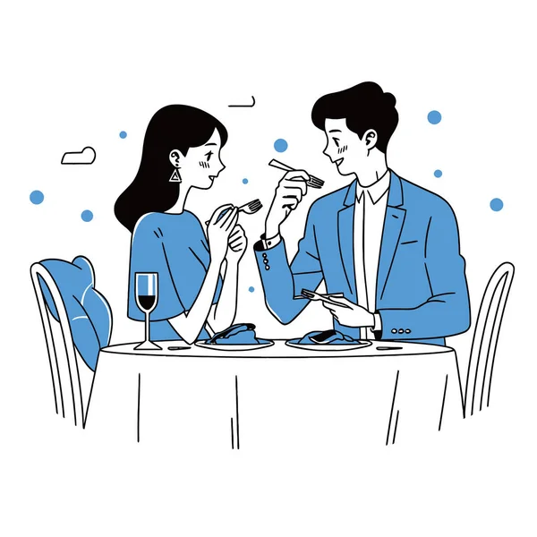 ミニマリストレストランでロマンチックなディナーを楽しんでいるカップル ミニマリストベクトルイラスト — ストックベクタ