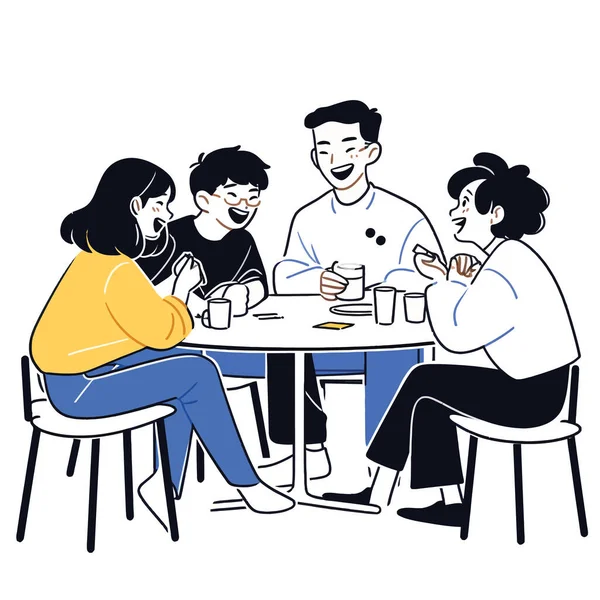Eine Gruppe Von Freunden Lacht Und Erzählt Geschichten Einem Café — Stockvektor