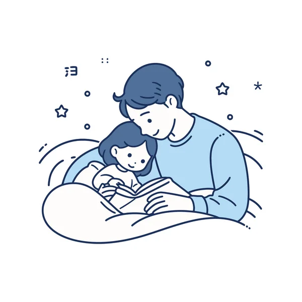 Rodič Dítě Čte Pohádku Před Spaním Společně Vektorové Ilustrace — Stockový vektor