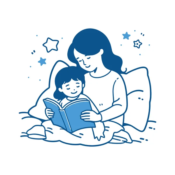 Pai Uma Criança Lendo Uma História Dormir Juntos Ilustração Vetorial —  Vetores de Stock