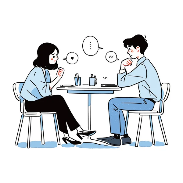 Bir Kafede Kız Erkek Konuşuyor Vektör Illüstrasyonu — Stok Vektör