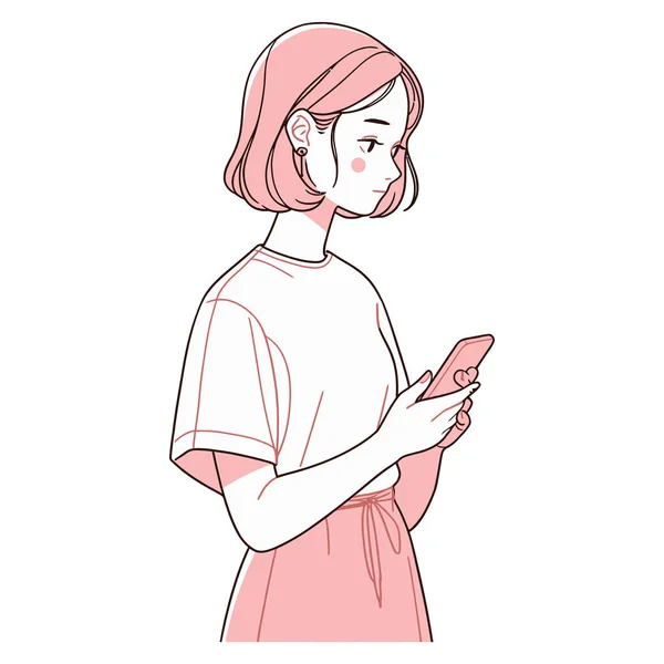 Jeune Femme Avec Illustration Vectorielle Smartphone — Image vectorielle