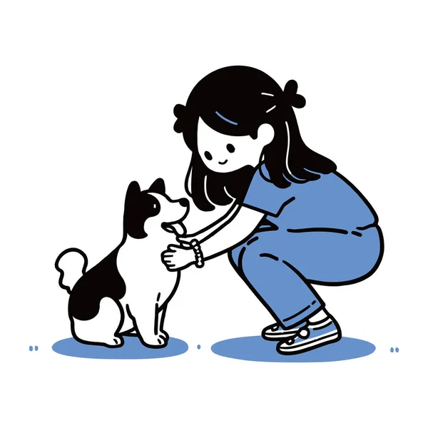 Девочка Терпеливо Учит Свою Собаку Новым Трюкам Векторным Иллюстрациям — стоковый вектор