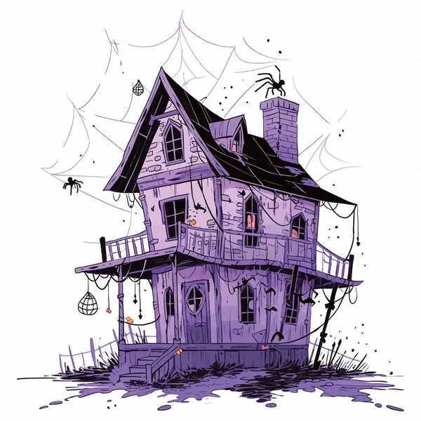 Une Maison Hantée Drapée Toiles Araignée Ornée Lumières Scintillantes Illustration — Image vectorielle