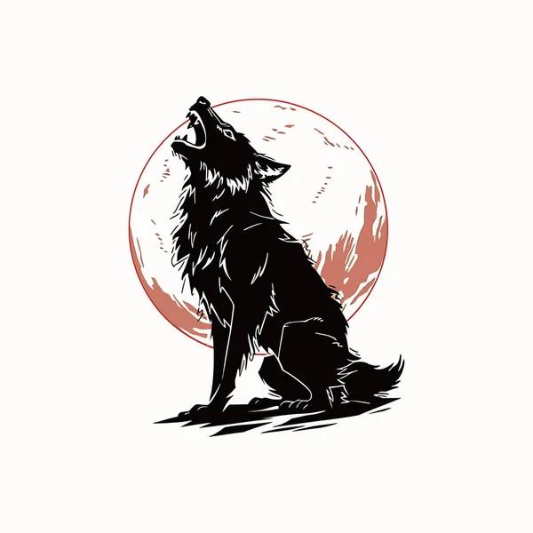 Lone Werewolf Howling Full Moon Chilling Halloween Scene Vector Illustration — Stock Vector