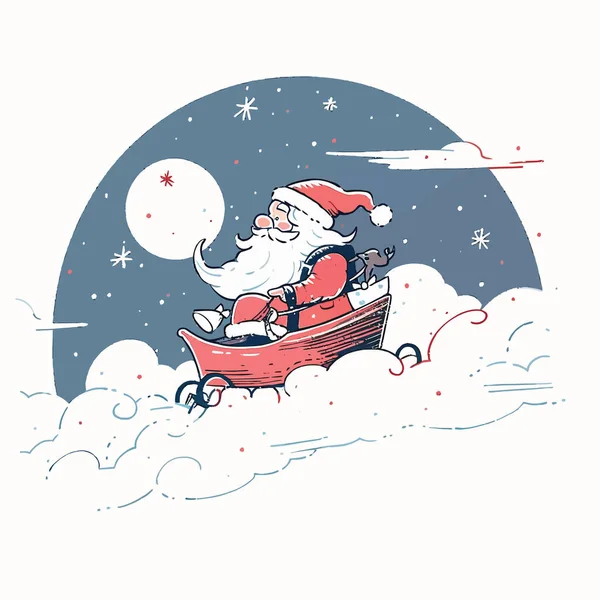 サンタクロースはクリスマス イブの月明かりの下でそりに乗っています ベクターイラスト — ストックベクタ