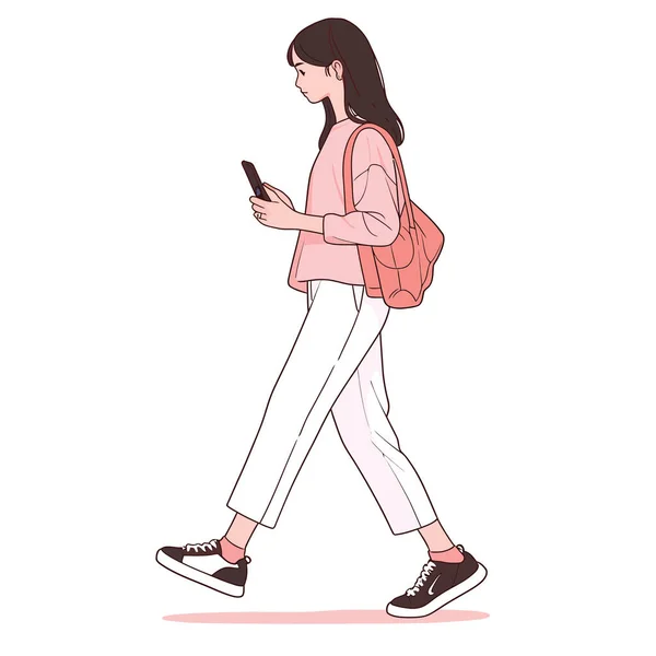 Junge Frau Mit Smartphone Vektor Illustration Stockillustration