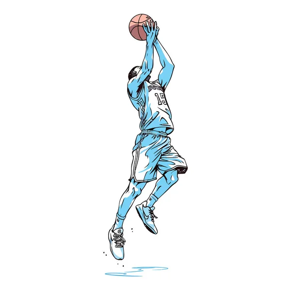 Ein Basketballspieler Der Einen Slam Dunk Macht Vektorillustration Stockvektor