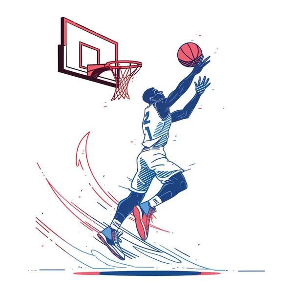 Basketspelare Gör Slam Dunk Vektor Illustration Royaltyfria illustrationer