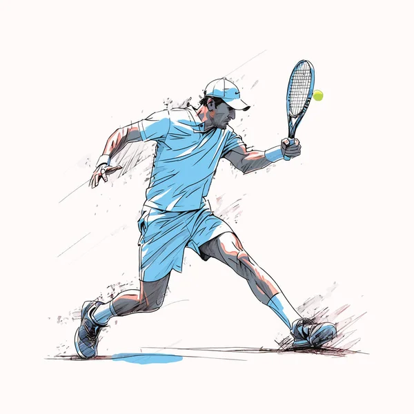 Tennis Player Delivering Powerful Serve Sunny Day Vector Illustration — Stock Vector