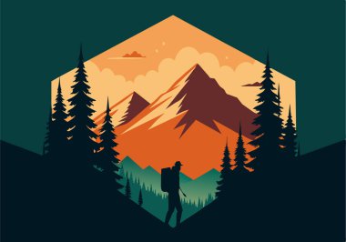 Bir adam sırt çantasıyla ormanda yürüyor. Görüntüde huzurlu ve huzurlu bir ruh hali var. Etrafı doğa ve dağlarla çevrili bir adam var.
