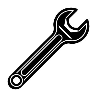 A wrench is shown in a black and white image. The wrench is bent and has a black handle clipart