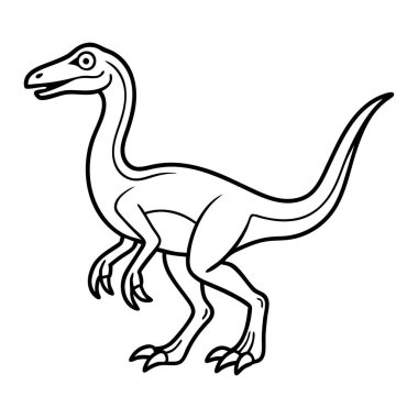 Beyaz arka planda bir dinozor yürüyor. Dinozorun ağzı açık ve kameraya bakıyor.