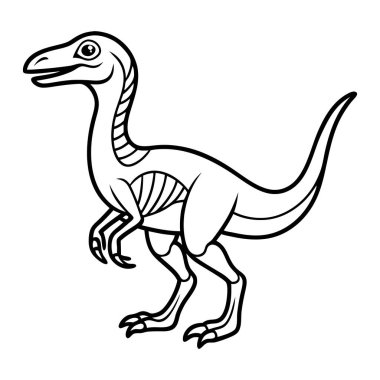 Yüzünde bir gülümseme olan bir dinozor çizimi. Dinozor yürüyor ve ağzı açık.