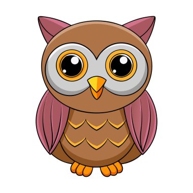 A cute cartoon owl with pink ears and a pink face. The owl is sitting on a white background clipart