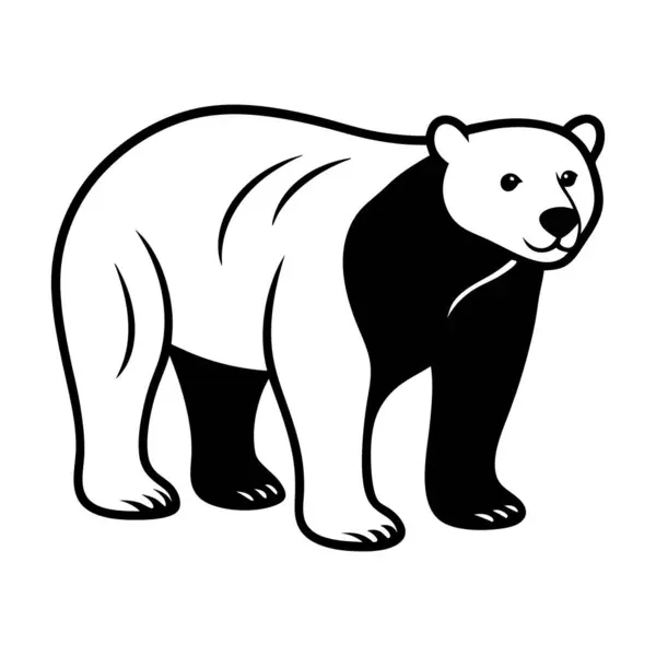 stock vector A black and white bear standing on a white background. The bear is smiling and looking at the camera