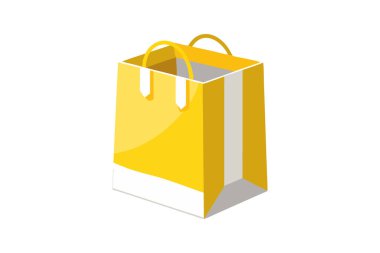 Saplı sarı ve beyaz alışveriş çantası. Perakende konseptleri, ürünler ve pazarlama malzemeleri için mükemmel. Beyaz arkaplanda izole.