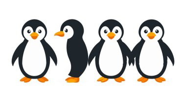Farklı pozlarda tasvir edilen sevimli penguenler, çocuk kitapları, eğitim malzemeleri ve festival dekorasyonları için idealdir..