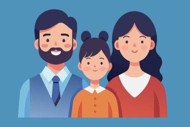 Bir portre için poz veren üç kişilik mutlu bir aile..