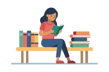 Bir kadın bankta oturmuş kitap okuyor. Bankın etrafı, bazıları üst üste istiflenmiş birçok kitapla çevrilidir. Rahatlama ve rahatlama kavramı