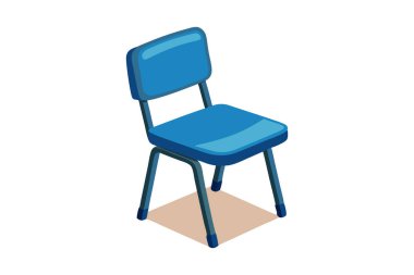 Mavi koltuklu ve mavi sırtlı mavi bir sandalye. Sandalye beyaz bir arka planda oturuyor.