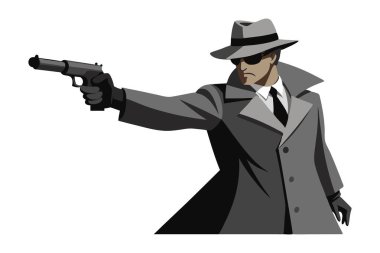 Illustration of a detective holding a gun.