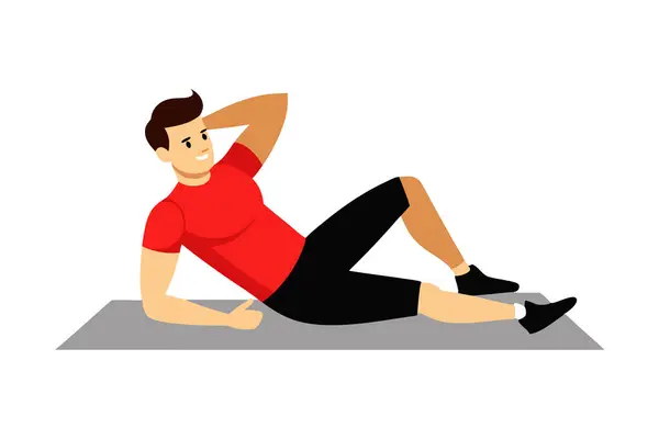 stock vector Illustration of a man doing a side crunch exercise.