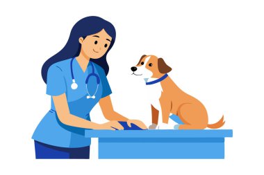 köpeği muayene veteriner çizimi.