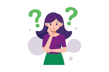 Woman puzzled by question marks on face clipart