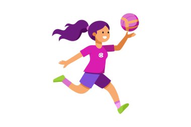 Kadın pembe gömlek mavi şort voleybol oynuyor