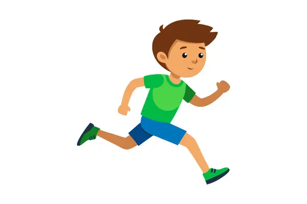 stock vector Boy running energetically with a determined expression on a white background.