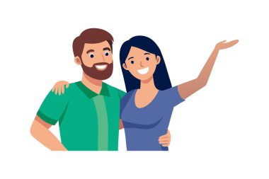 Neşeli ve neşeli bir resimde mutlu çiftin kucaklaşması ve gülümsemesi. Aşkı, mutluluğu ve birlikteliği ifade eder..