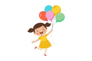 Sarı elbiseli kız elinde balonlarla