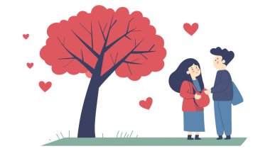 A charming illustration of a couple beneath a heart-adorned tree, perfect for romantic themes. clipart