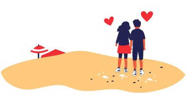 A charming illustration of a couple enjoying a beach setting, perfect for conveying love and summer vibes. clipart