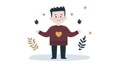 A cheerful character in a sweater with plants and stars, perfect for nature-themed projects. clipart