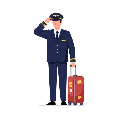 Pilot, bavulunu tutarken sıradan bir duruştan resmi bir selamlamaya geçer..